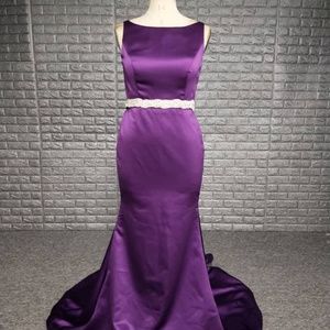 Size 14 fit and flare satin gown with chapel train